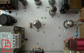 8 watt QRP AM tube valve shortwave transmitter circuit diagram with 6BX6 crystal oscillator and 6CJ6 RF amplifier